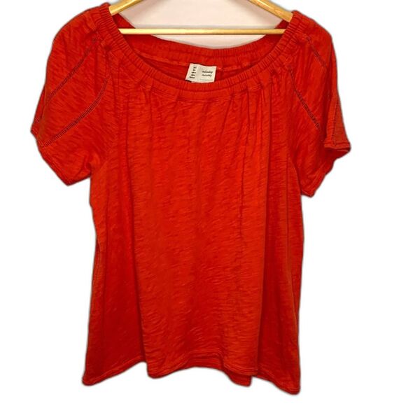 Saturday Sunday Anthropologie Felicia Orange Red SS Boho Peasant Top Size L - Picture 2 of 11